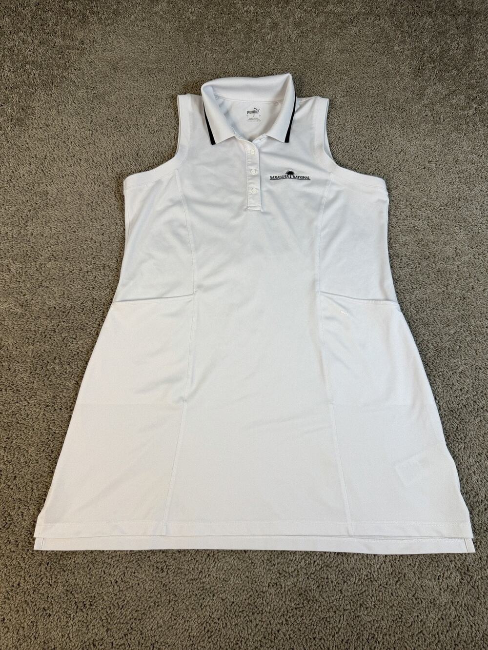 Puma Dress Womens L White Shirt Dress Golf Collared Sleeveless Pockets Mesh